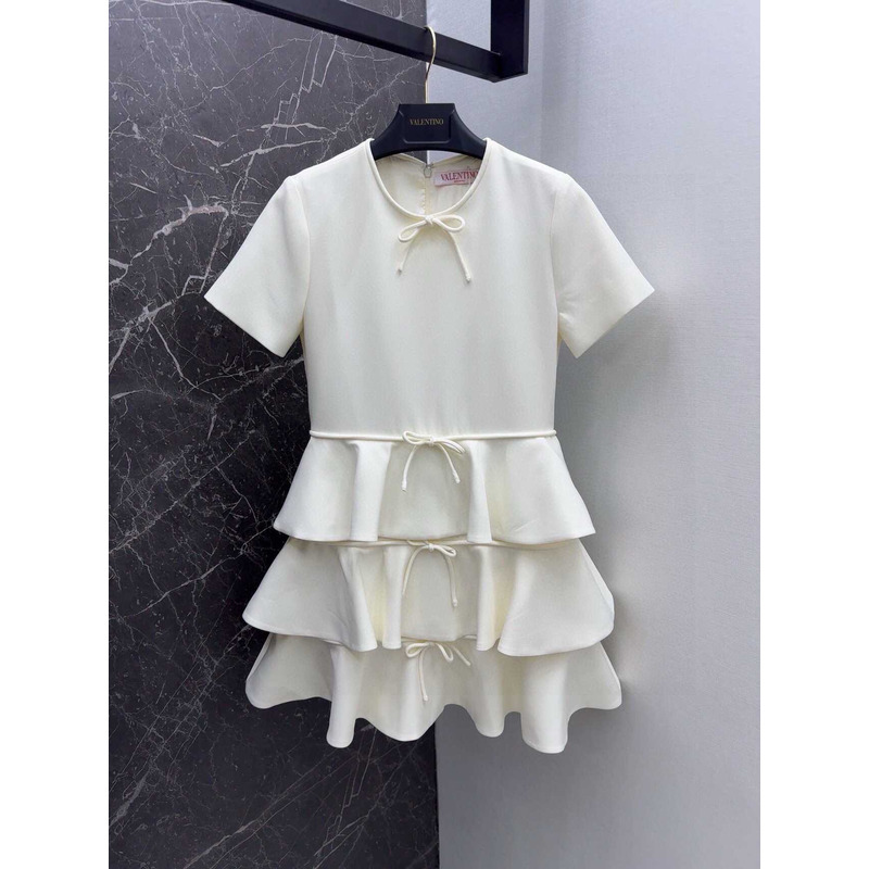 Valentino Garavani Mini Dress Wool-silk Bow-detail Ivory