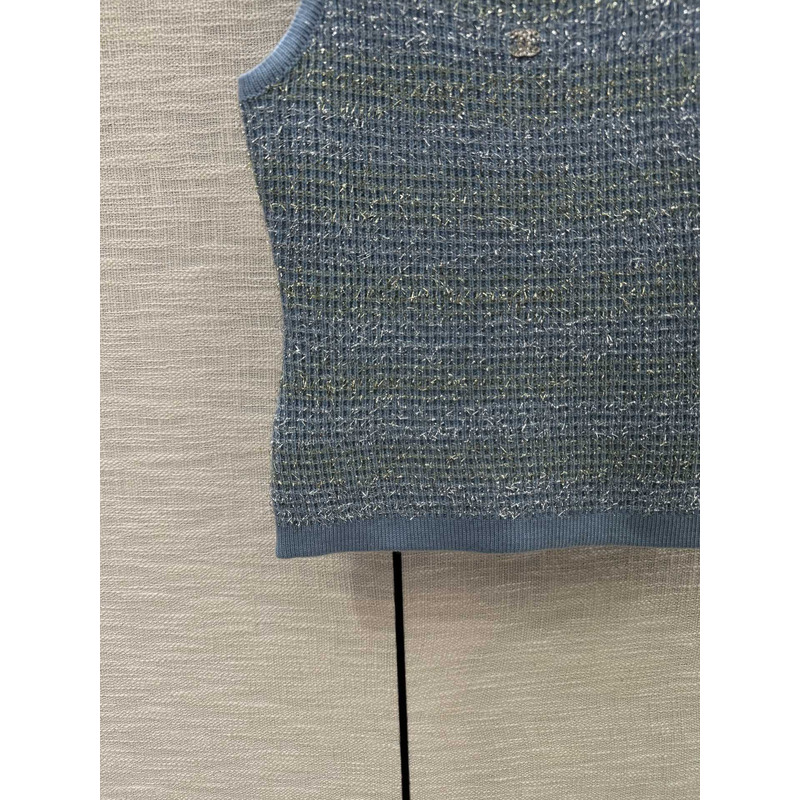 Ch*el logo knitted tank top blue