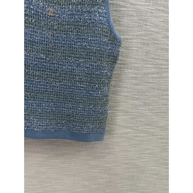 Ch*el logo knitted tank top blue