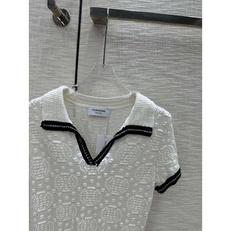Thom Browne Woven Mesh Cotton Shirt White