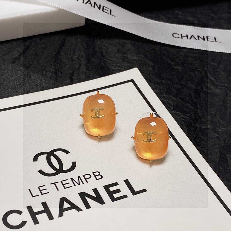 Ch*el cc logo earrings orange tone