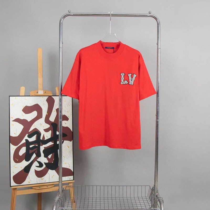 l**is V*t*n cotton pique t-shirt with embroidered lv patch red