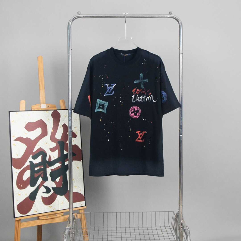 l**is V*t*n color monogram t-shirt white black/dark blue