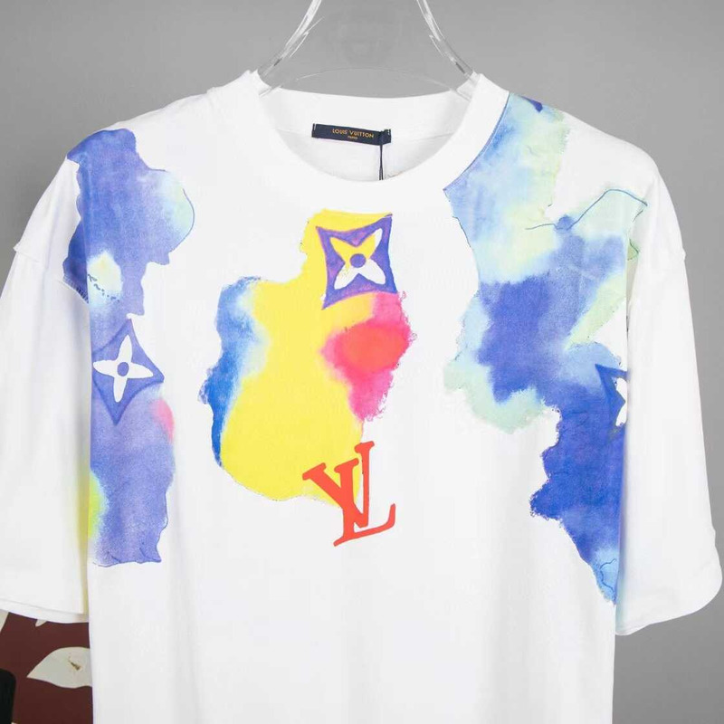l**is V*t*n monogram splash round neck t-shirt white