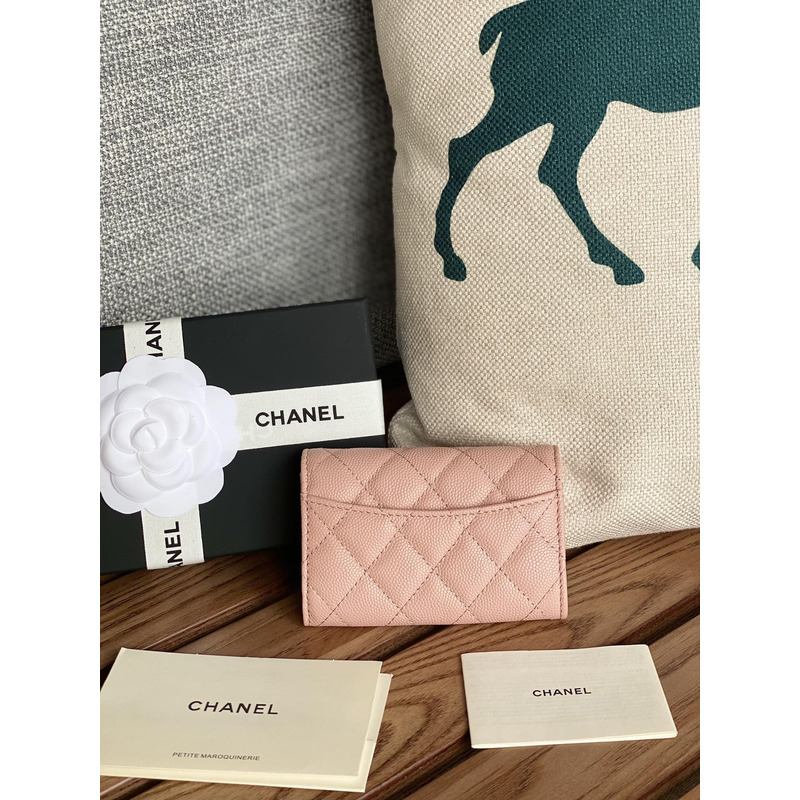 Ch*el card holder leather light pink
