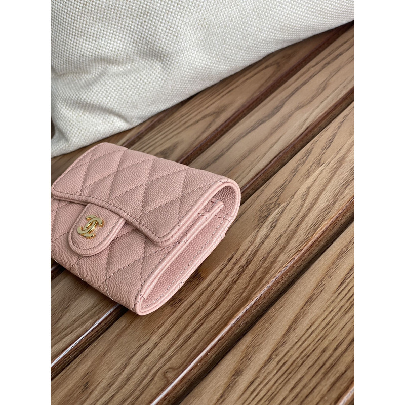 Ch*el card holder leather light pink