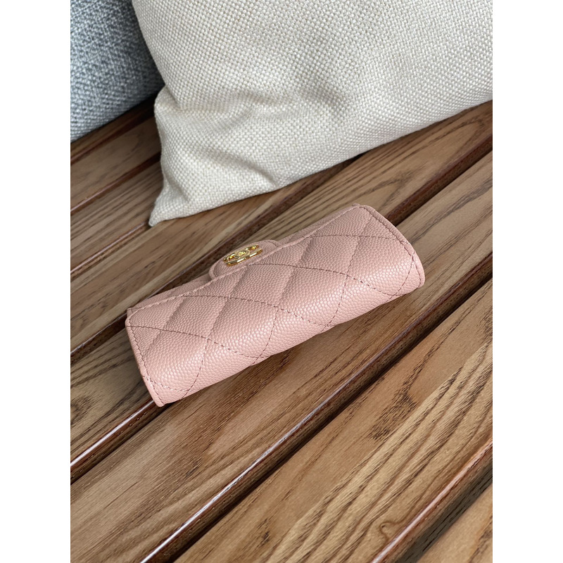 Ch*el card holder leather light pink