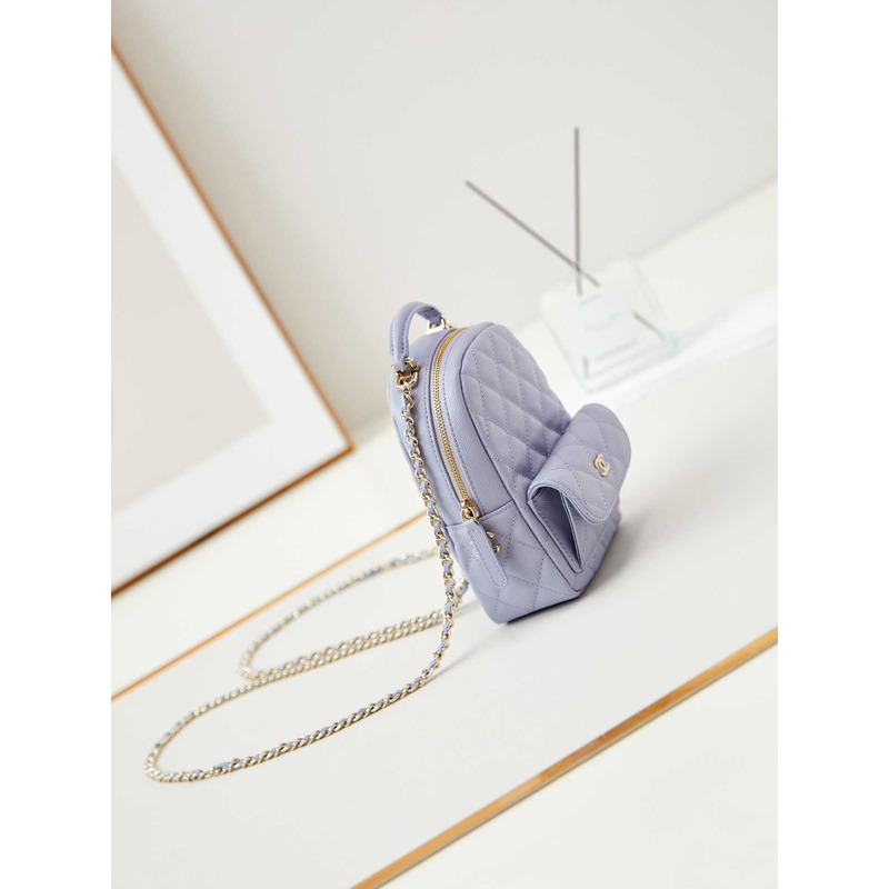 Ch*el caviar quilted cc mini classic backpack light purple