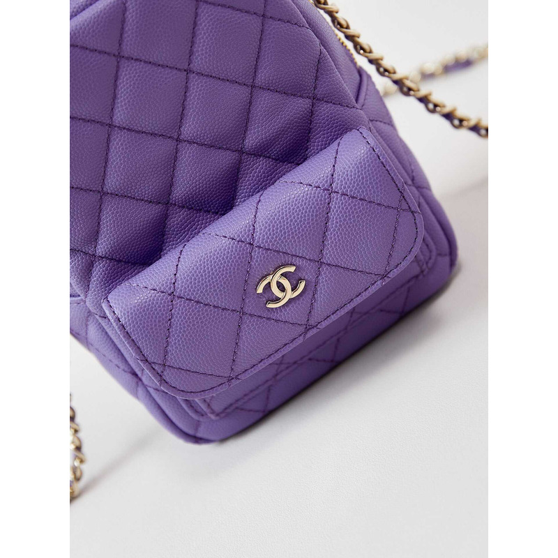 Ch*el caviar quilted cc mini classic backpack purple