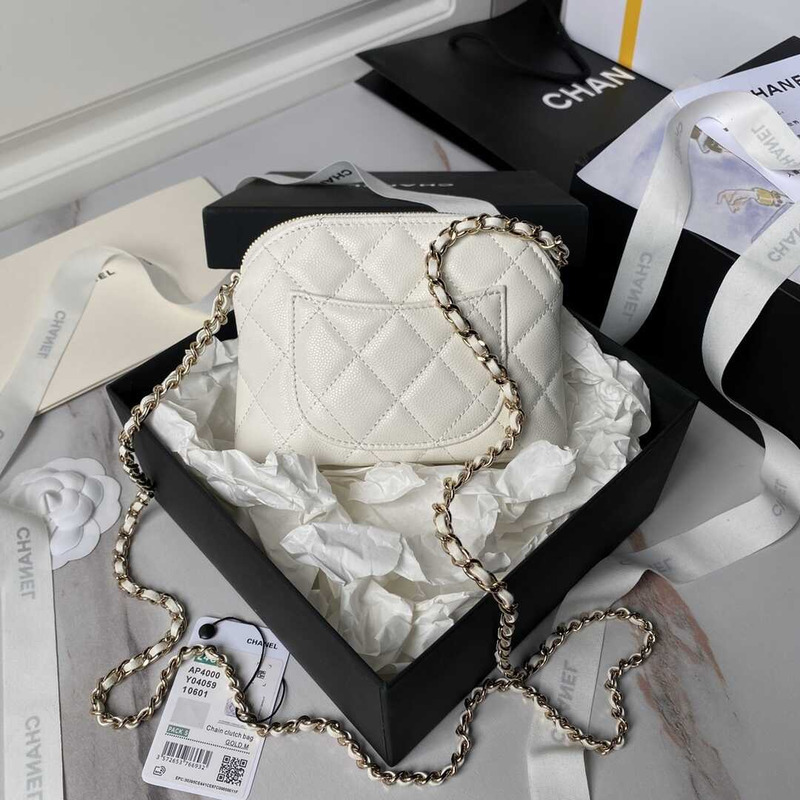 Ch*el classic chain caviar evening bag white