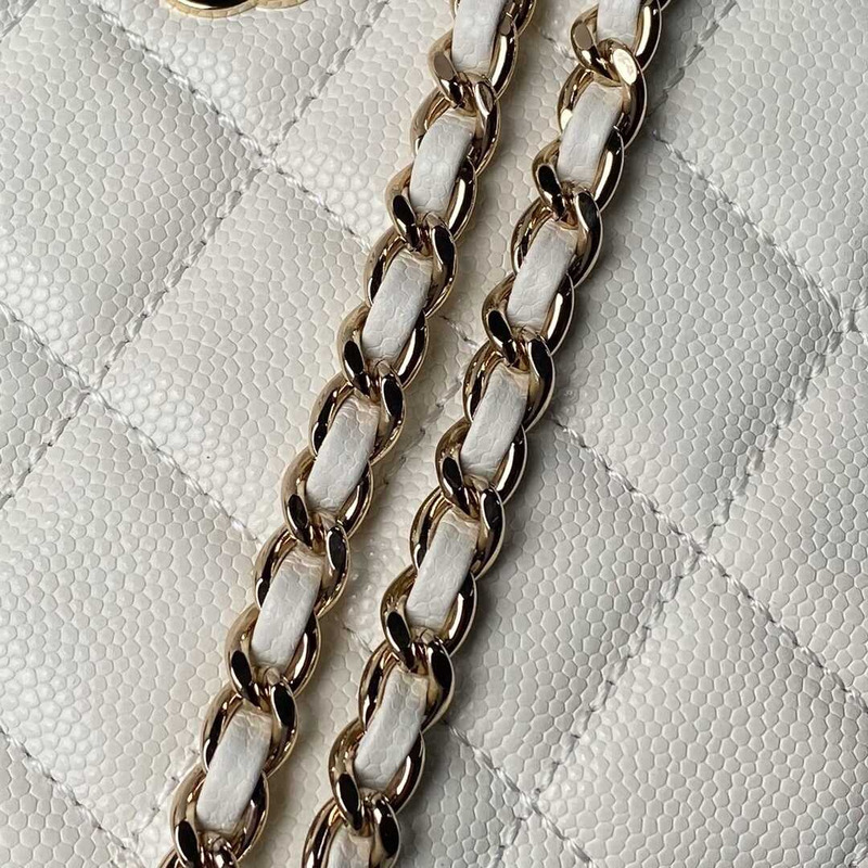 Ch*el classic chain caviar evening bag white