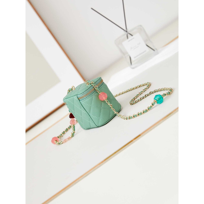 Ch*el vanity bag with chain green