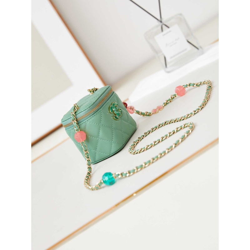 Ch*el vanity bag with chain green