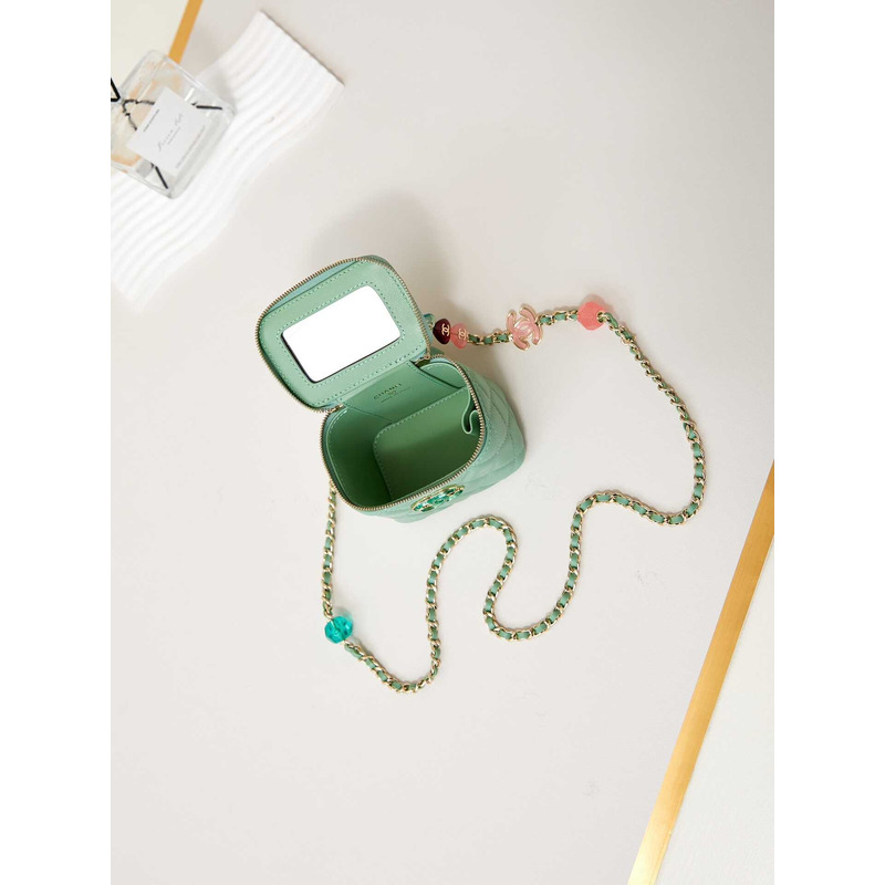 Ch*el vanity bag with chain green