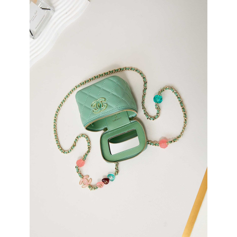 Ch*el vanity bag with chain green