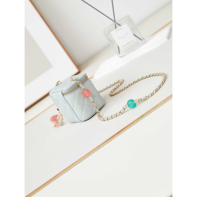 Ch*el mini vanity case lambskin light blue