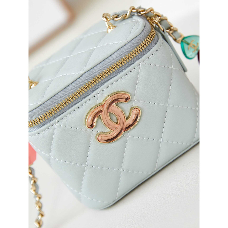 Ch*el mini vanity case lambskin light blue