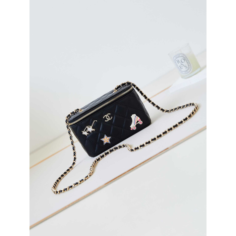Ch*el vanity box bag with chain black