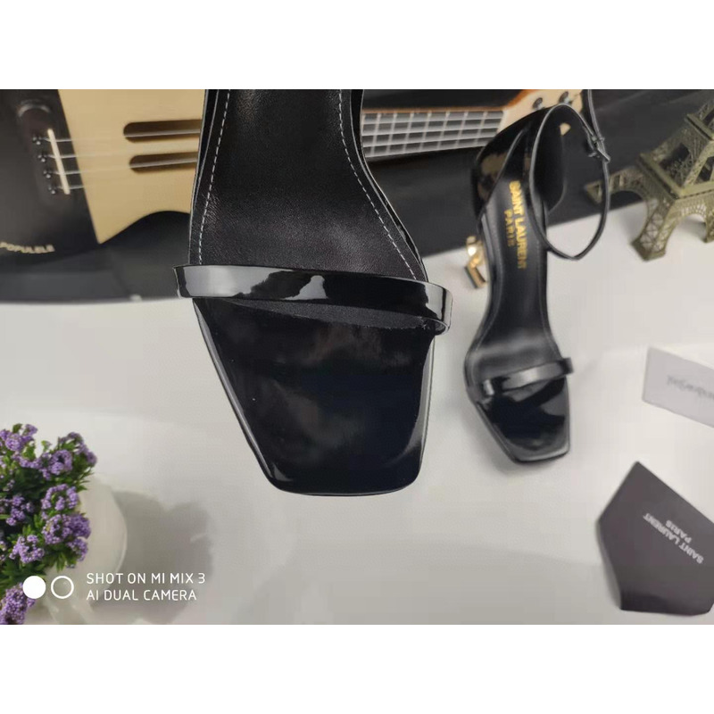 Saint Laurent Opyum Sandals In Patent Leather Gold Heel