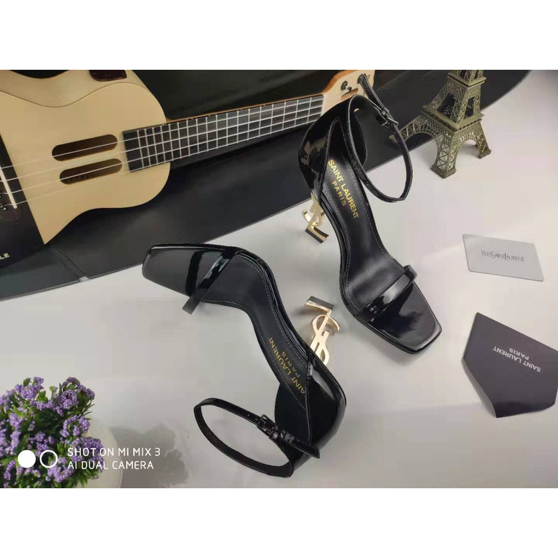 Saint Laurent Opyum Sandals In Patent Leather Gold Heel