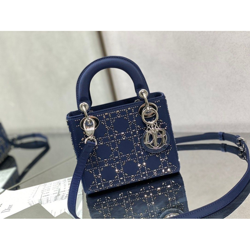 D*or strass cannage satin mini lady D*or bag blue