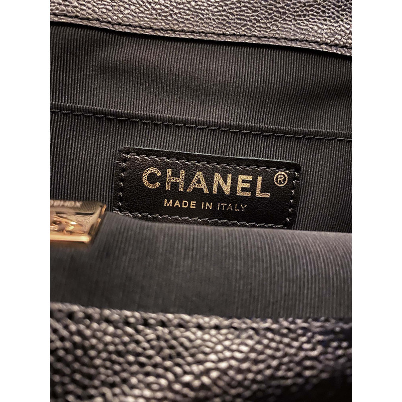 Ch*el caviar quilted & gold-tone metal backpack black