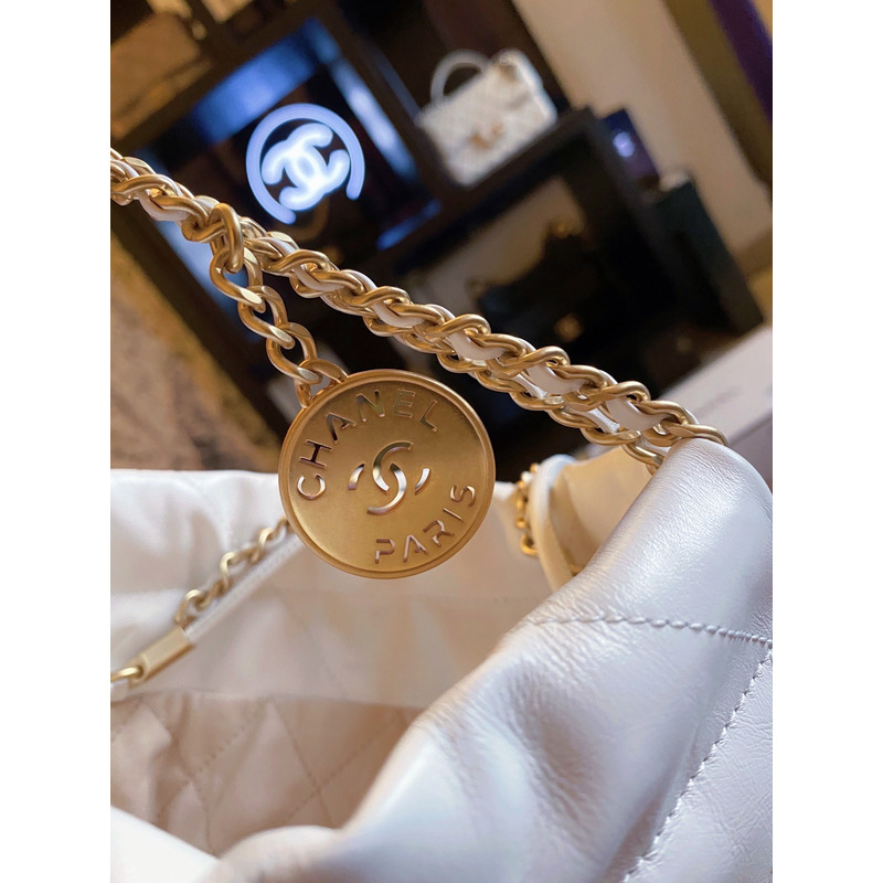 Ch*el shiny calfskin & gold-tone metal Ch*el 22 white