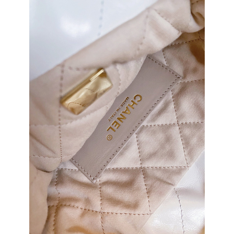 Ch*el shiny calfskin & gold-tone metal Ch*el 22 white