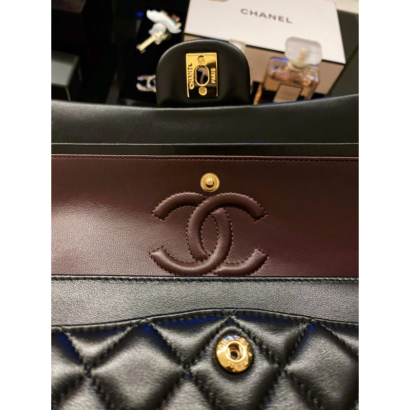 Ch*el large classic lambskin handbag black