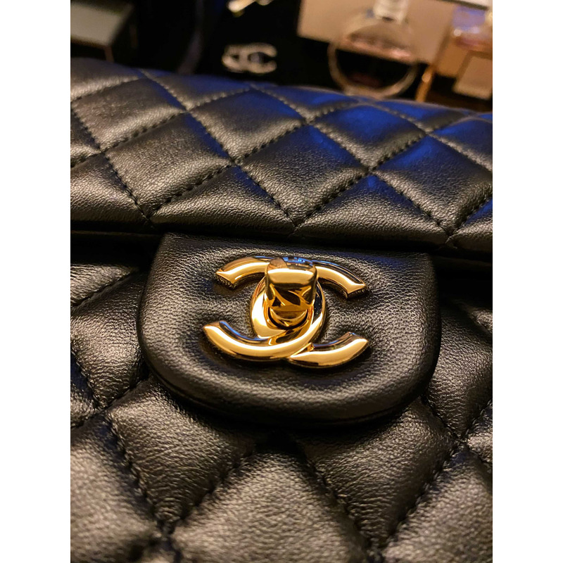 Ch*el large classic lambskin handbag black