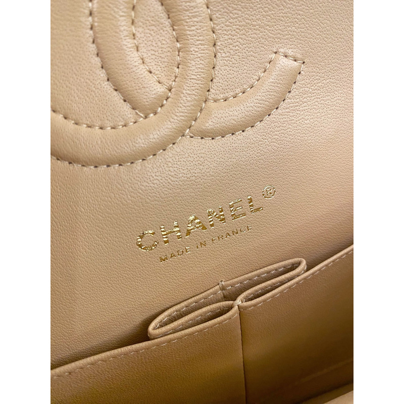 Ch*el large classic caviar handbag beige