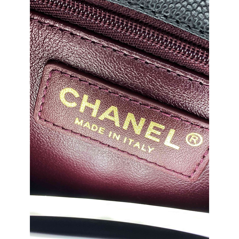 Ch*el flap bag with handle grained calfskin & gold-tone metal black