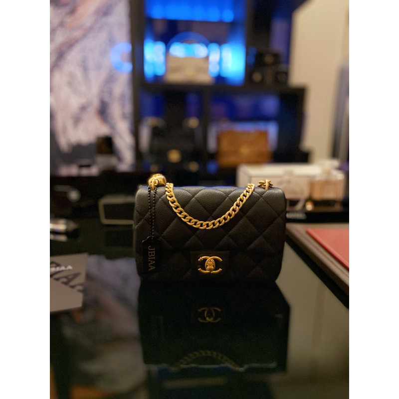 Ch*el flap bag cavair gold-toned hardware black