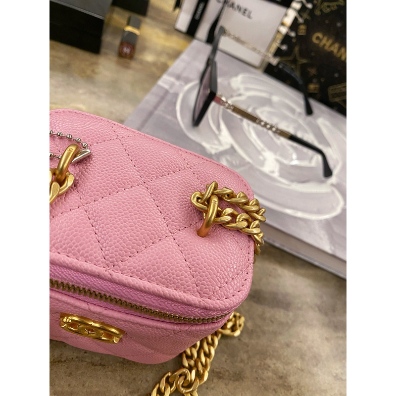 Ch*el quilted caviar mini vanity case gold hardware pink
