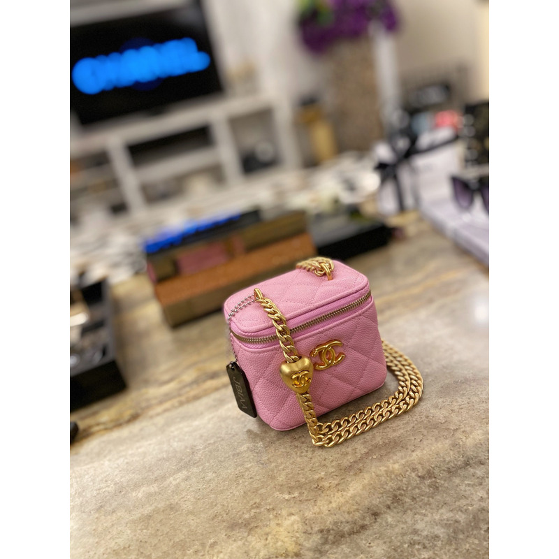 Ch*el quilted caviar mini vanity case gold hardware pink