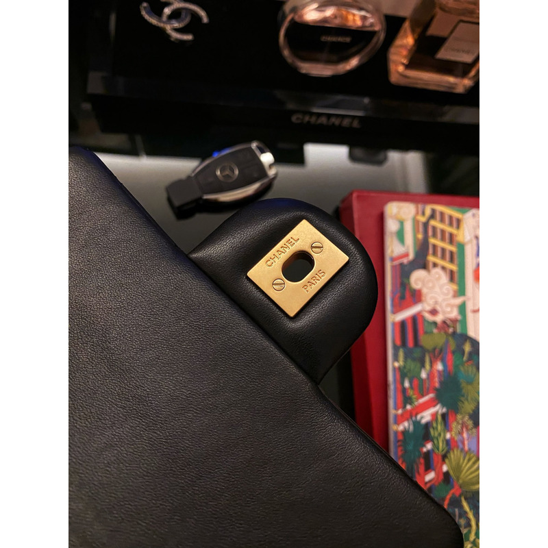 Ch*el classic handbag lambskin & gold-tone hardware black