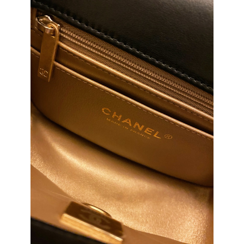 Ch*el classic handbag lambskin & gold-tone hardware black