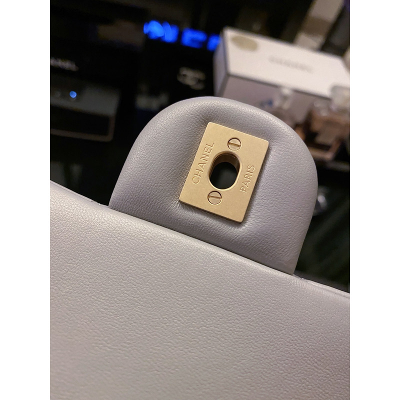 Ch*el quilted mini rectangular flap bag gray