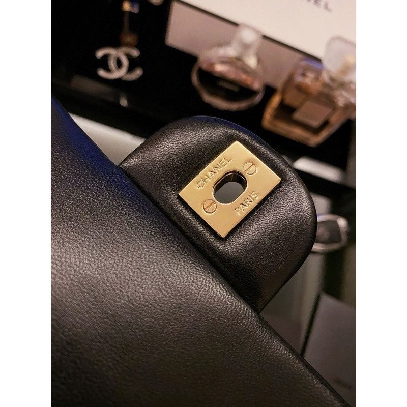 Ch*el mini classic handbag lambskin & gold-tone metal black