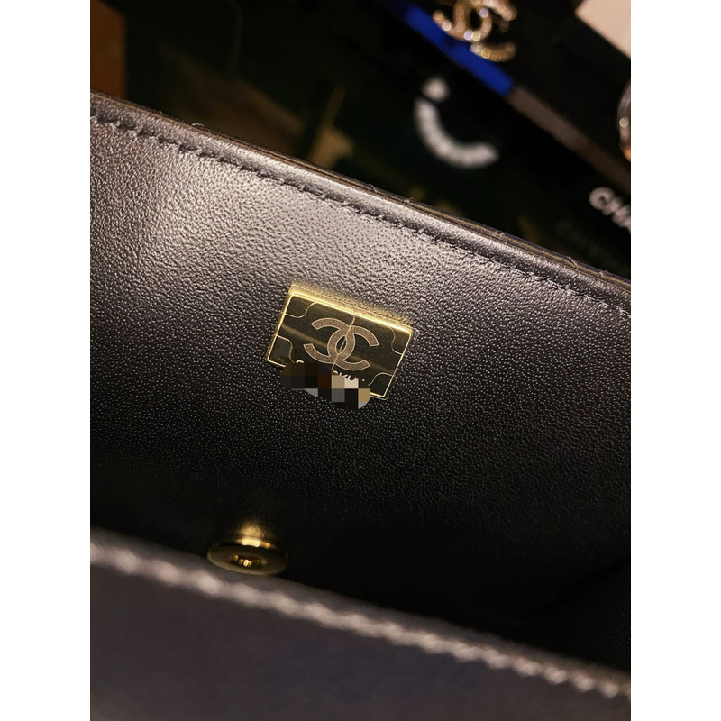 Ch*el mini classic handbag lambskin & gold-tone metal black