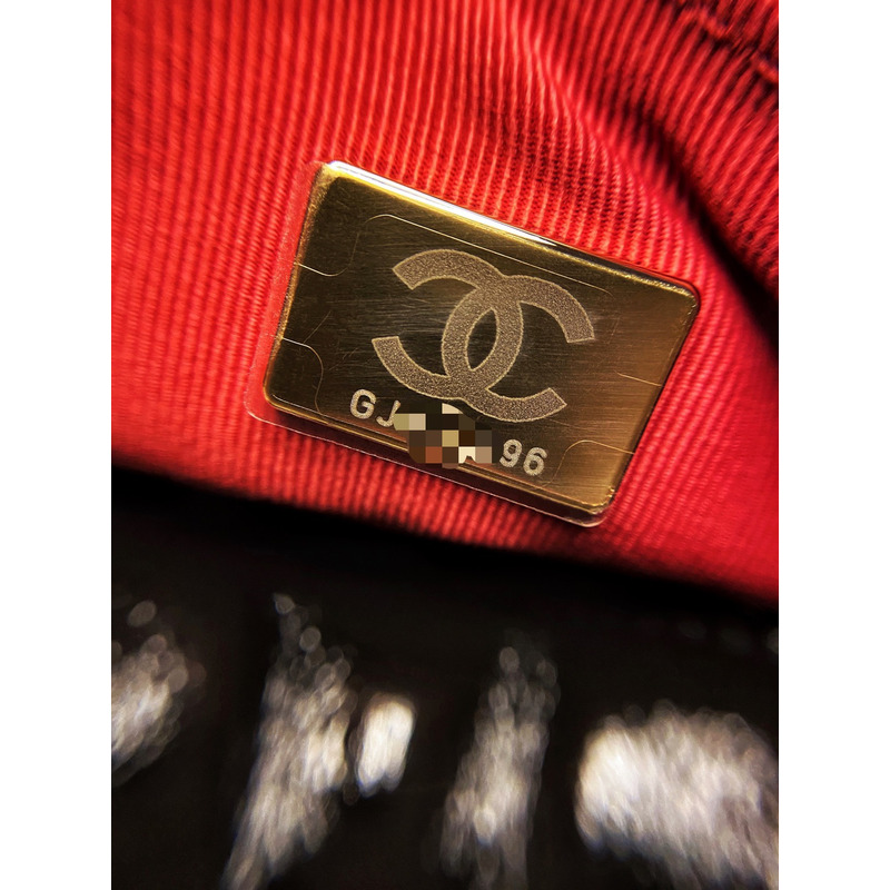 Ch*el shiny crumpled calfskin & gold-tone metal black