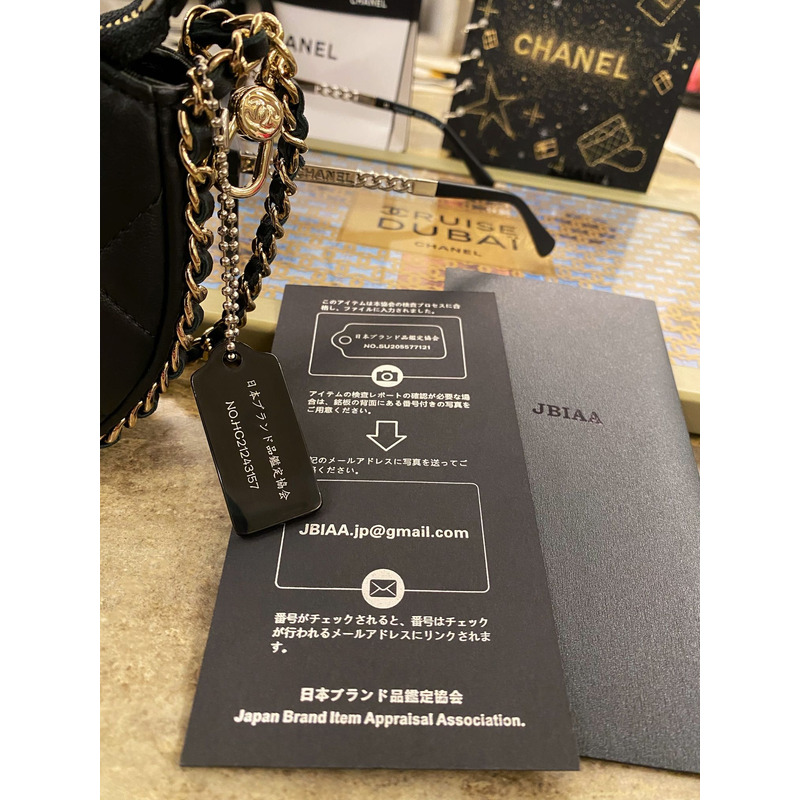 Ch*el small hobo chain shoulder bag calfskin black