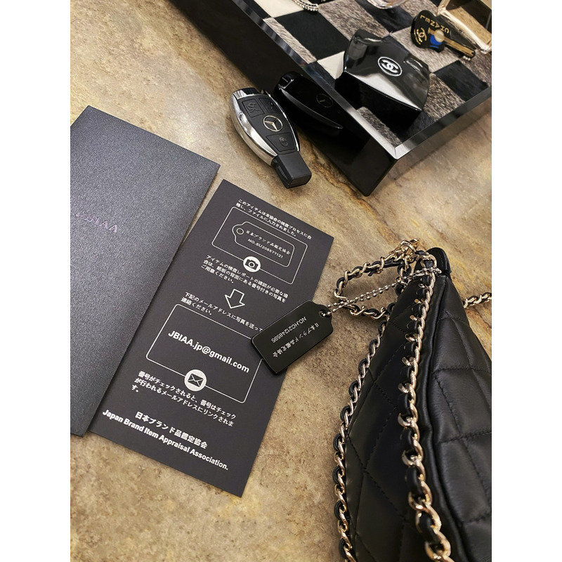 Ch*el small hobo chain shoulder bag lambskin black