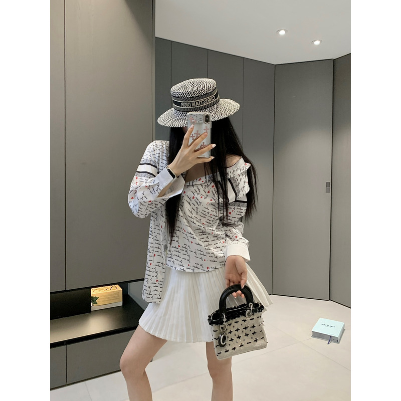 D*or long-sleeved shirt in white