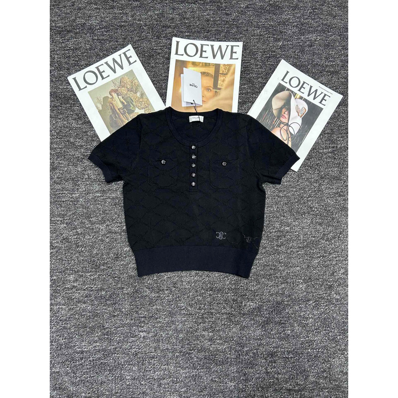 Loewe  Hollow Knit With Embroidered Logo Iconic Button Black