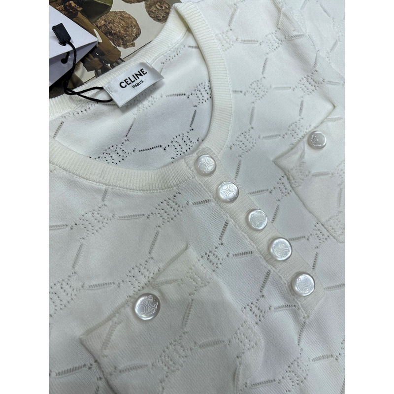 Loewe Hollow Knit With Embroidered Logo Iconic Button White