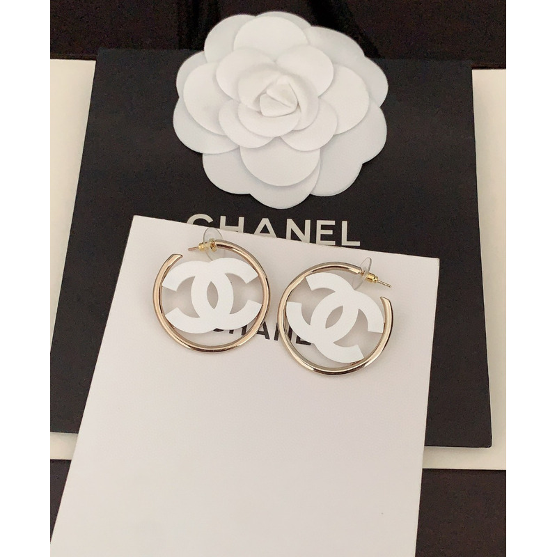 Ch*el cc hoop earrings white and gold