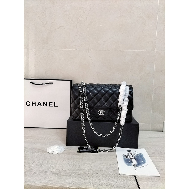 Ch*el classic medium flap shoulder bag black