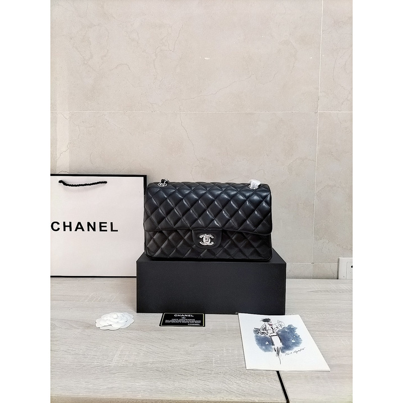 Ch*el classic medium flap shoulder bag black