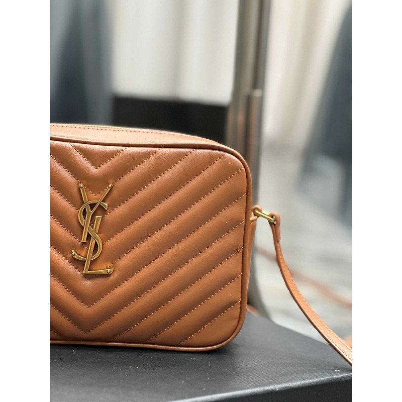 Saint Laurent Calfskin Matelasse Monogram Lou Camera Bag Cinnamon